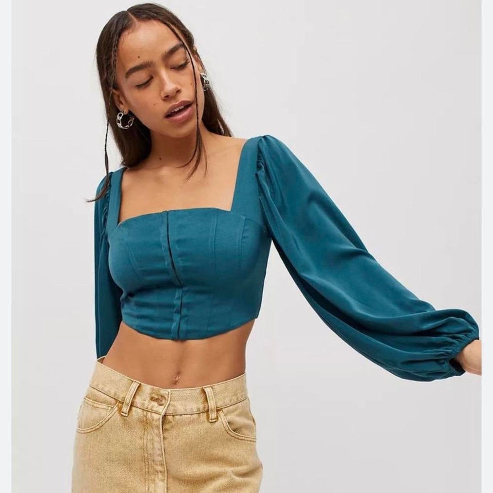 Urban Outfitters Teal Blue Maddie Bustier Corset Hook Eye Crop Top Size Small - Picture 4 of 9